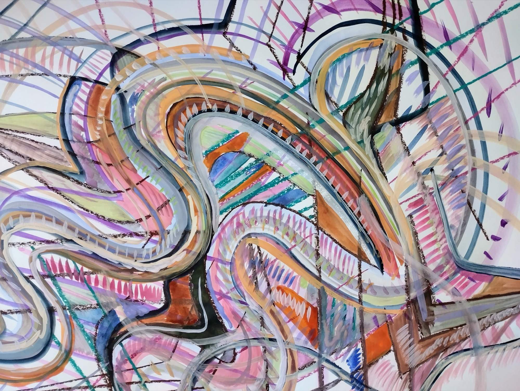 Tekening met gebogen vormen die in elkaar haken