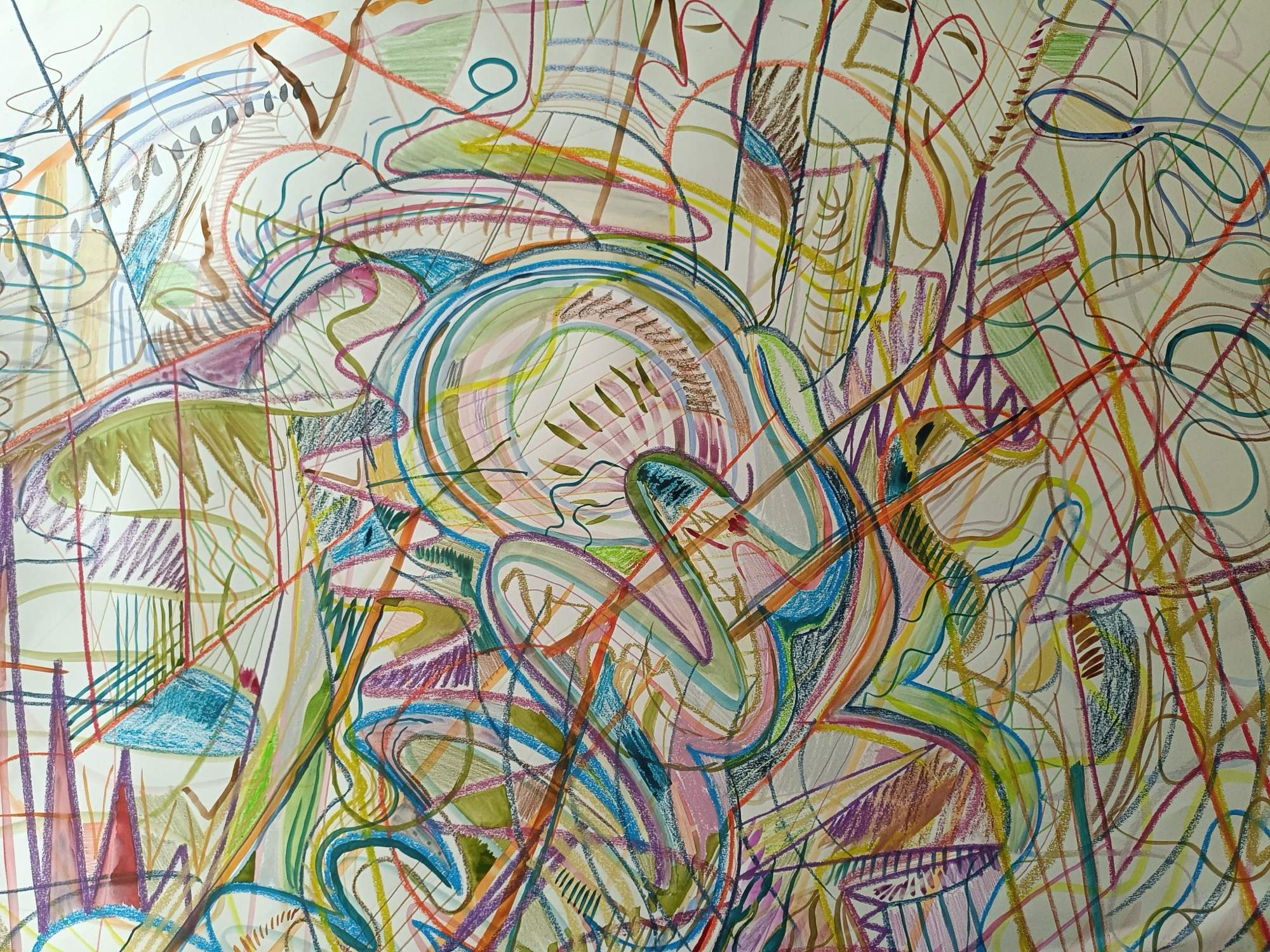 Tekening met zachte, gebogen lijnen in pastel